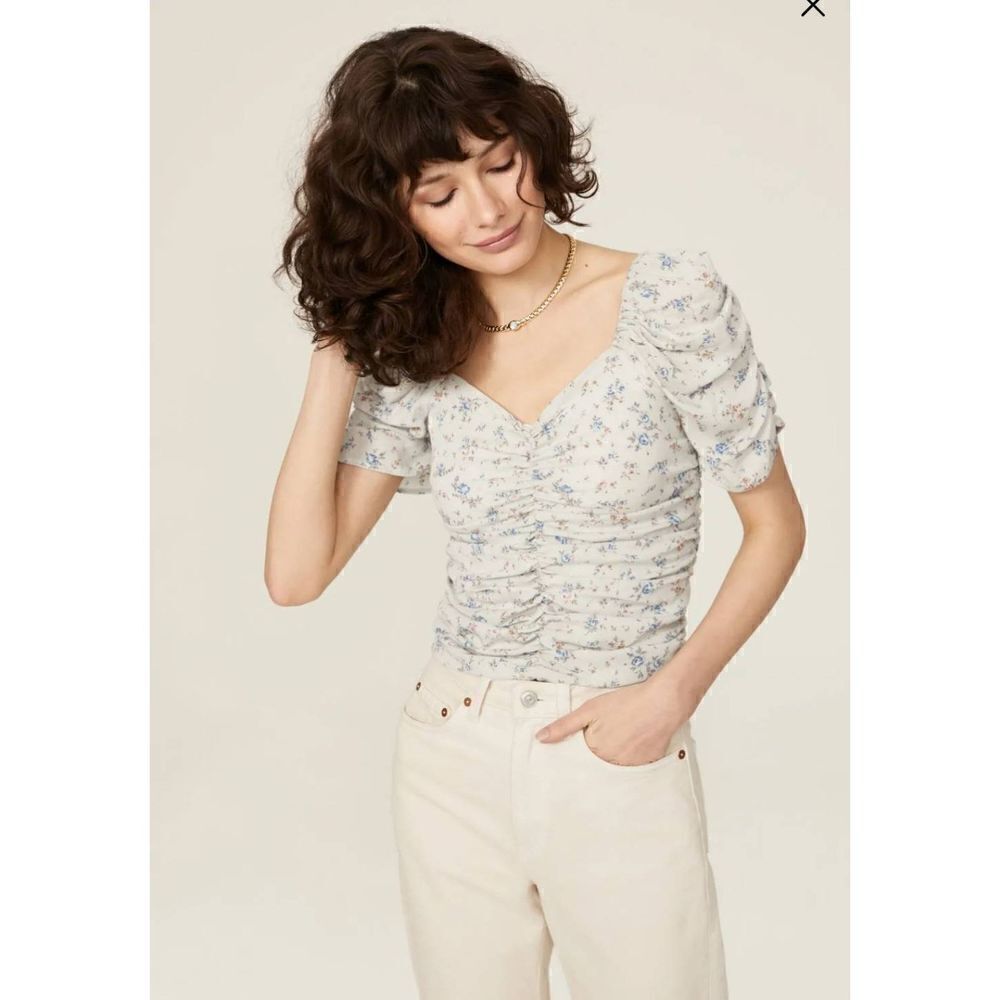 RTR Slate & Willow Women's Ruched Puff Sleeve‎ Floral Top Size Small